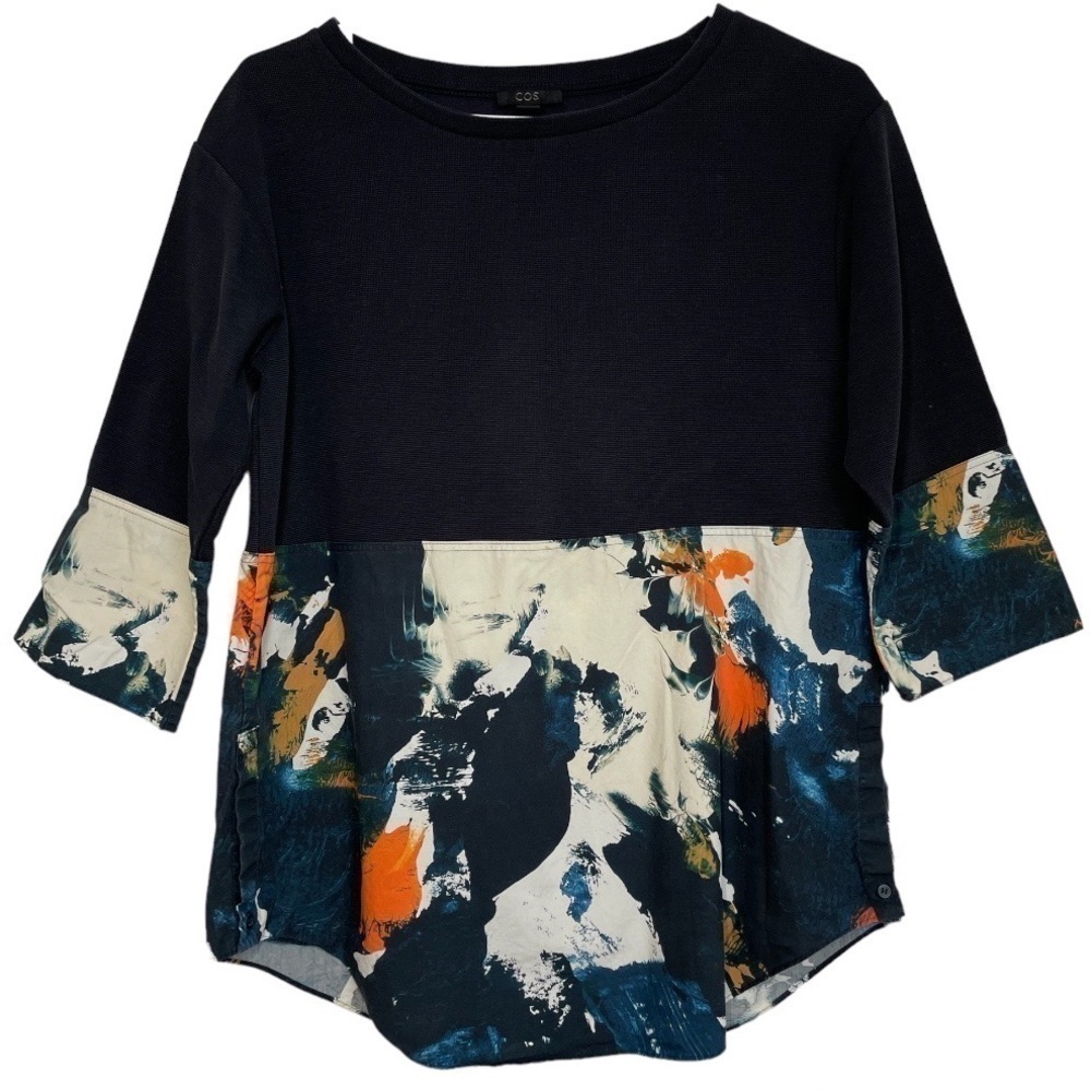 COS Navy Watercolor Pullover Top size XS